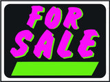 Hy-Ko Hy-Glo Series 3041 Identification Sign, 8-1/2 x 12 in Dimensions, FOR SALE, Green/Pink Legend, Black Background, Pack of 10
