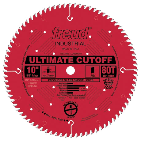 Freud LU85R010 Circular Saw Blade, 10 in Dia, 5/8 in Arbor, 80-Teeth, Carbide Cutting Edge, 7000 rpm