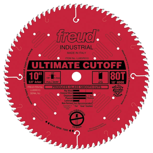 Freud LU85R010 Circular Saw Blade, 10 in Dia, 5/8 in Arbor, 80-Teeth, Carbide Cutting Edge, 7000 rpm