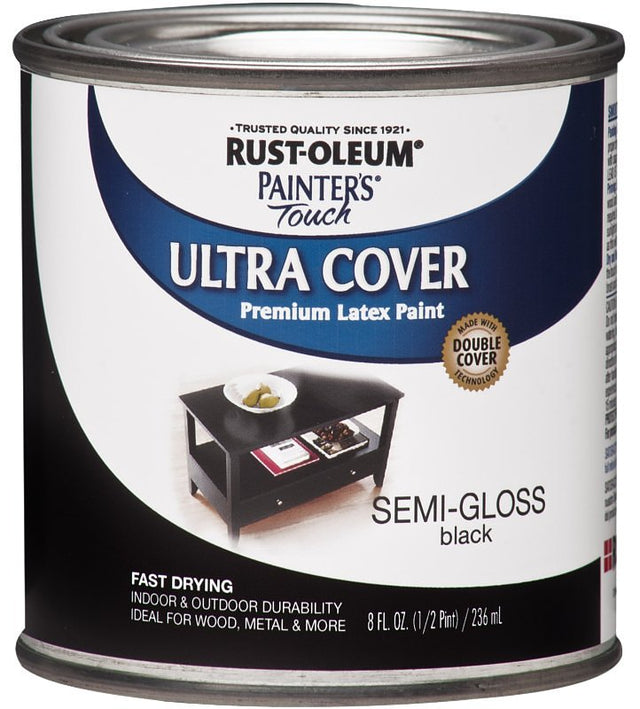 Rust-Oleum 1974730 Enamel Paint, Water Base, Semi-Gloss Sheen, Black, 0.5 pt, Can, 120 sq-ft Coverage Area