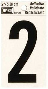 Hy-Ko RV-25/2 Reflective Sign, Character: 2, 2 in H Character, Black Character, Silver Background, Vinyl, Pack of 10