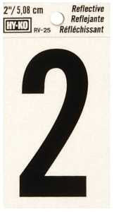 Hy-Ko RV-25/2 Reflective Sign, Character: 2, 2 in H Character, Black Character, Silver Background, Vinyl, Pack of 10
