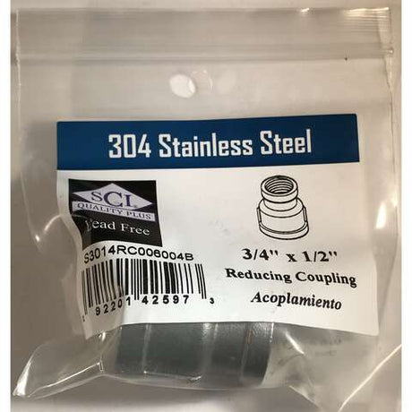 Smith-Cooper 3/4 in. FPT X 1/2 in. D FPT Stainless Steel Reducing Coupling