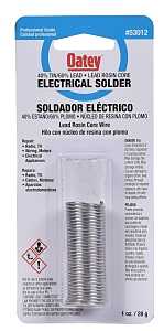 Oatey 53012 Rosin Core Solder, 1 oz Carded, Solid, Silver, 361 to 460 deg F Melting Point