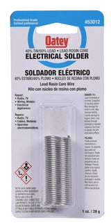 Oatey 53012 Rosin Core Solder, 1 oz Carded, Solid, Silver, 361 to 460 deg F Melting Point