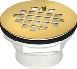 Oatey 42078 PVC Shower Drain with Polished Brass Strainer, PVC, White, For: 2 in SCH 40 DWV Pipes