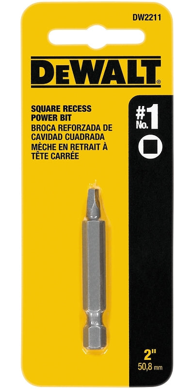 DeWALT DW2211 Power Bit, #1 Drive, Square Recess Drive, 1/4 in Shank, Hex Shank, 2 in L, Steel