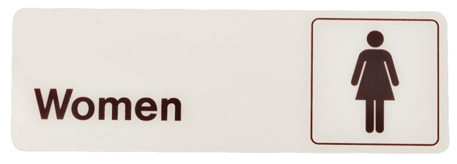 Hy-Ko D-14 Graphic Sign, Rectangular, WOMEN, Dark Brown Legend, White Background, Plastic, 3 in W x 9 in H Dimensions, Pack of 5