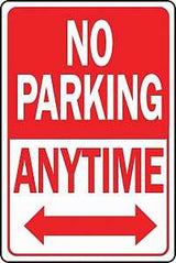 Hy-Ko HW-1 Parking Sign, Rectangular, NO PARKING ANYTIME, Red/White Legend, Red/White Background, Aluminum