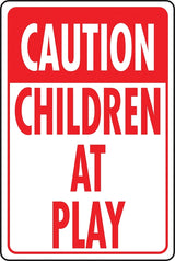 Hy-Ko HW-7 Traffic Sign, Rectangular, CHILDREN AT PLAY, Red Legend, White Background, Aluminum