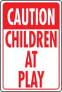Hy-Ko HW-7 Traffic Sign, Rectangular, CHILDREN AT PLAY, Red Legend, White Background, Aluminum