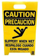 Hy-Ko PFS-11 Caution Wet Floor Sign, 12-1/4 in W, Yellow Background, CAUTION SLIPPERY WHEN WET, English and Spanish