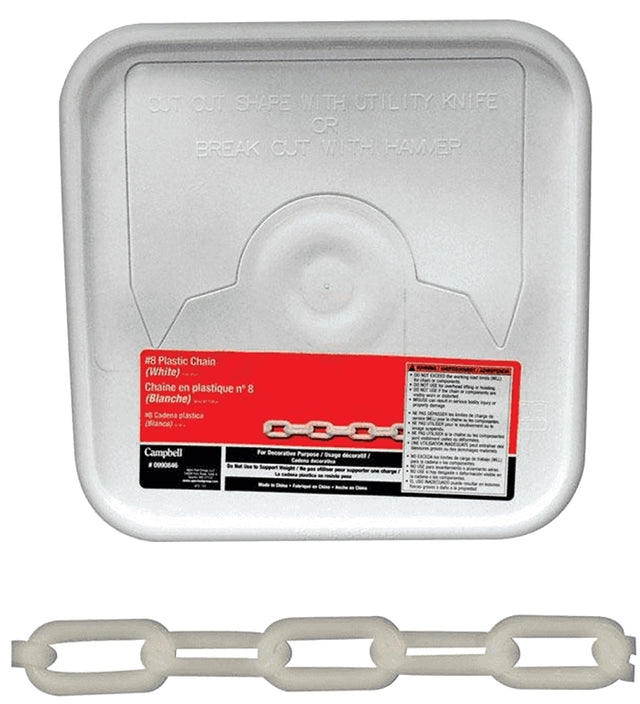 Campbell 099-0846 Decorator Chain, White, 0.4 in W Inside Link, #8, 138 ft L, Plastic