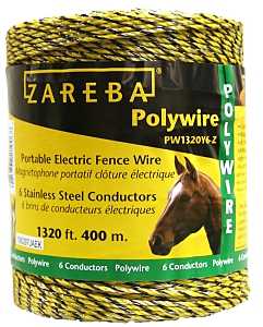 Zareba PW1320Y6-Z Polywire, Stainless Steel Conductor, Yellow, 1320 ft L