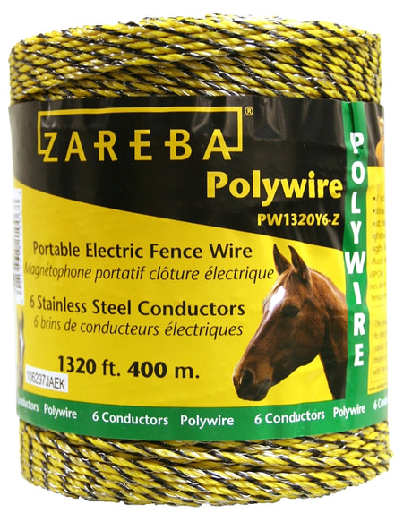 Zareba PW1320Y6-Z Polywire, Stainless Steel Conductor, Yellow, 1320 ft L