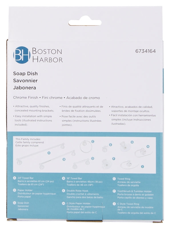 Boston Harbor L5059P-26-10 Soap Dish, Wall Mounting, Acrylic Tray/Zinc, Chrome Finish