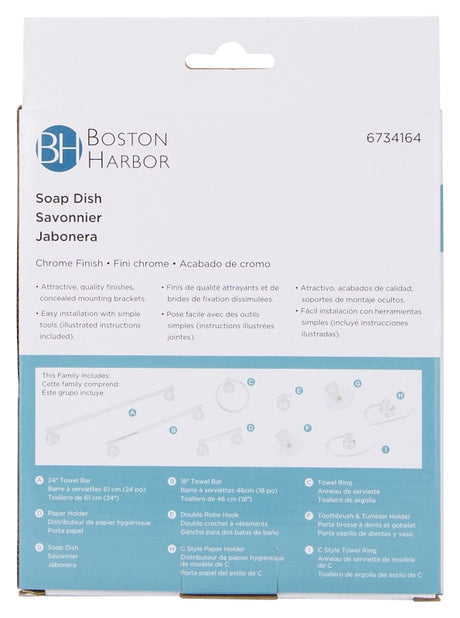 Boston Harbor L5059P-26-10 Soap Dish, Wall Mounting, Acrylic Tray/Zinc, Chrome Finish