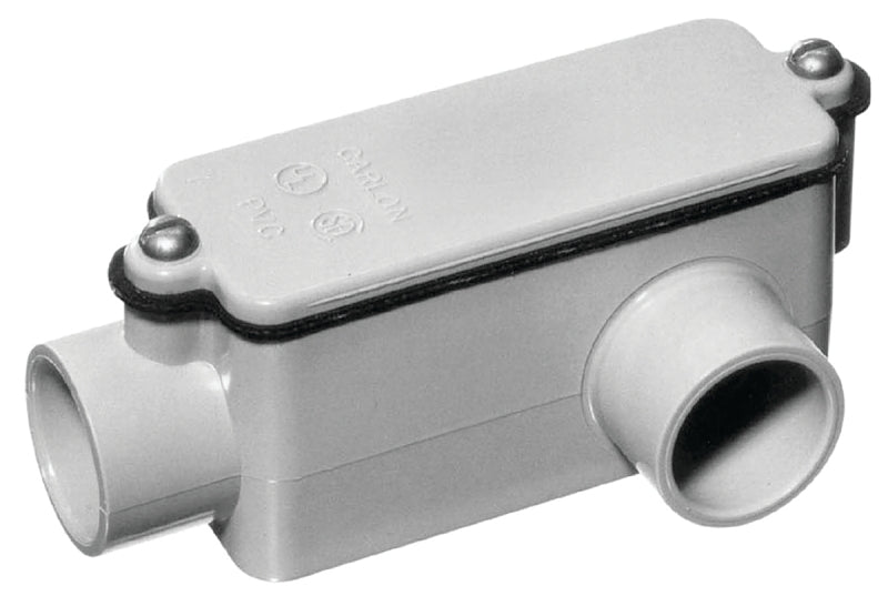 Carlon E984E-CTN Conduit Body, 3/4 in Hub, 6-9/32 in OAL, PVC, Gray