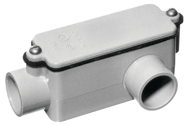 Carlon E984E-CTN Conduit Body, 3/4 in Hub, 6-9/32 in OAL, PVC, Gray