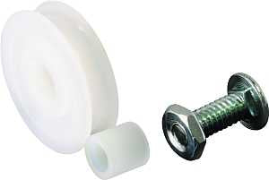 Prime-Line B 555 Door Roller, 1-1/4 in Dia Roller, 5/16 in W Roller, Nylon, White, 2-Roller, Bottom Mounting