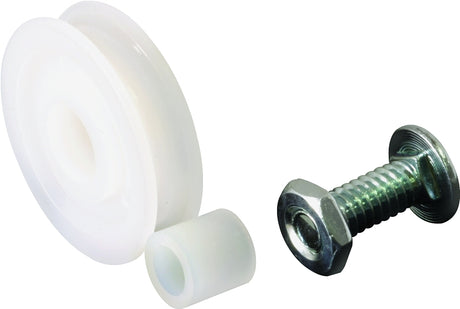 Prime-Line B 555 Door Roller, 1-1/4 in Dia Roller, 5/16 in W Roller, Nylon, White, 2-Roller, Bottom Mounting