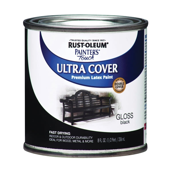 Rust-Oleum 1979730 Enamel Paint, Water Base, Gloss Sheen, Black, 0.5 pt, Can, 120 sq-ft Coverage Area