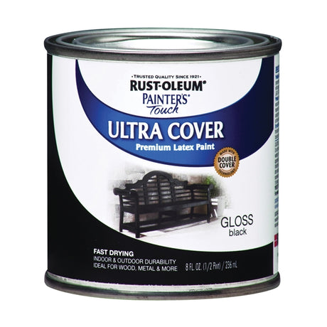 Rust-Oleum 1979730 Enamel Paint, Water Base, Gloss Sheen, Black, 0.5 pt, Can, 120 sq-ft Coverage Area
