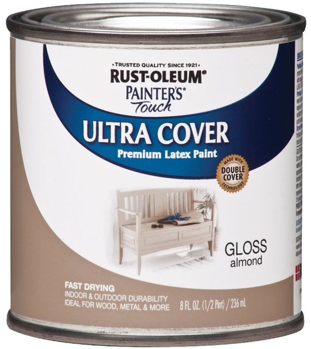 Rust-Oleum 1994730 Enamel Paint, Water Base, Gloss Sheen, Almond, 0.5 pt, Can, 120 sq-ft Coverage Area