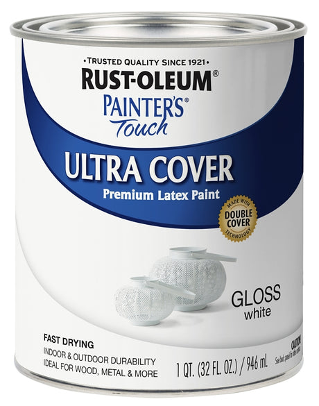 Rust-Oleum 1992502 Enamel Paint, Water Base, Gloss Sheen, White, 1 qt, Can, 120 sq-ft Coverage Area