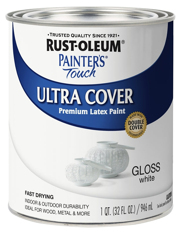 Rust-Oleum 1992502 Enamel Paint, Water Base, Gloss Sheen, White, 1 qt, Can, 120 sq-ft Coverage Area