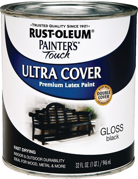 Rust-Oleum 1979502 Enamel Paint, Water Base, Gloss Sheen, Black, 1 qt, Can, 120 sq-ft Coverage Area