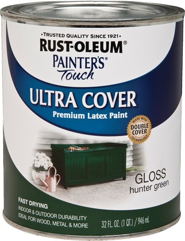 Rust-Oleum 1938502 Enamel Paint, Water Base, Gloss Sheen, Hunter Green, 1 qt, Can, 120 sq-ft Coverage Area
