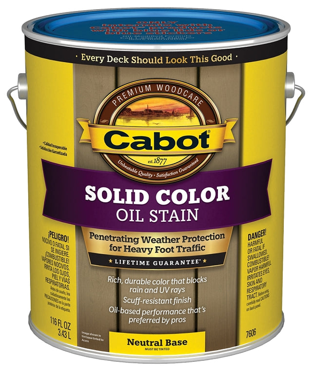 Cabot 140.0007606.007 Decking Stain, Opaque, Neutral Base, Liquid, 1 gal, Pack of 4