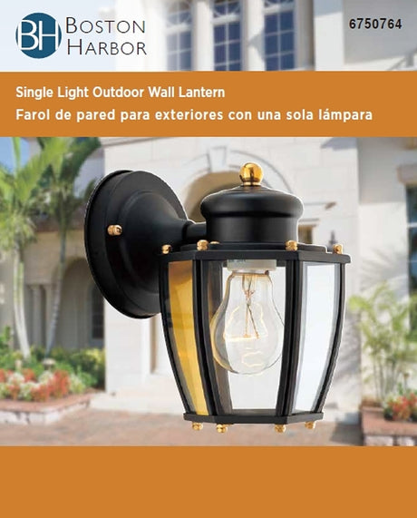 Boston Harbor HV-66961-BK Outdoor Wall Lantern, 120 V, 60 W, Steel Fixture, Black Fixture
