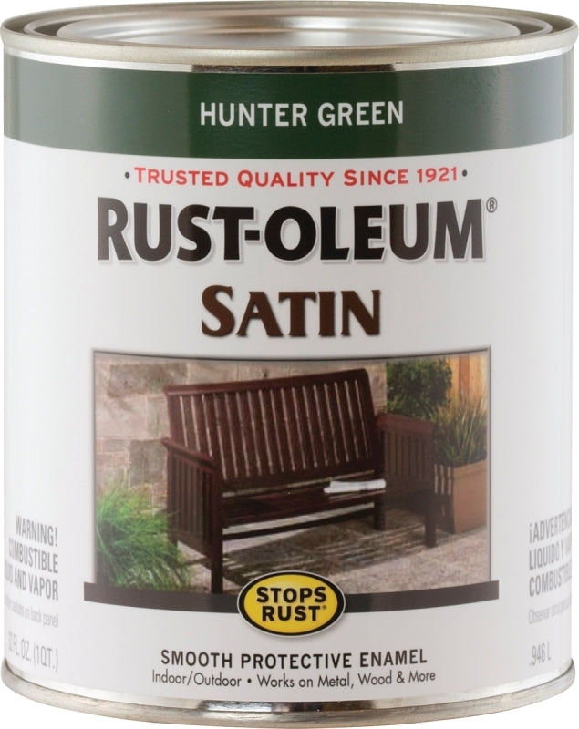 Rust-Oleum 7732502 Enamel Paint, Satin Sheen, Hunter Green, 1 qt, Can, 60 to 100 sq-ft/qt Coverage Area
