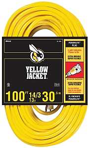 CCI 2888 Extension Cord, 14 AWG Cable, 100 ft L, 13 A, 125 V, Yellow