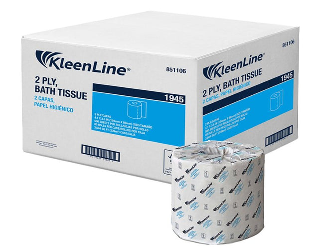 KleenLine 851106 Bath Tissue, 3.5 in L x 4.1 in W Sheet, 146 ft L Roll, 2-Ply, Virgin Fiber
