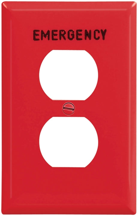 Eaton Wiring Devices PJ8EMRD Receptacle Wallplate, 4-1/2 in L, 2-3/4 in W, 1 -Gang, Polycarbonate, Red, High-Gloss