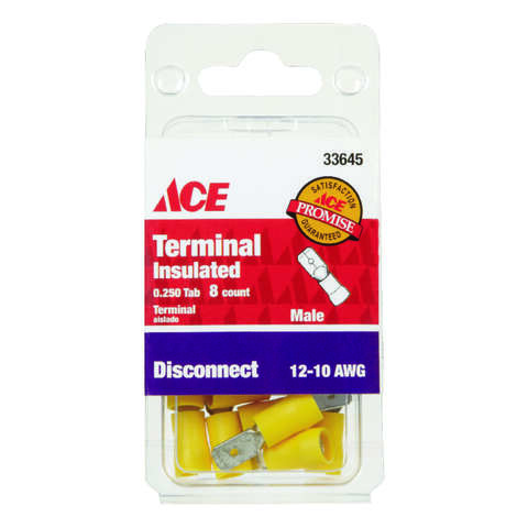 Ace 12-10 AWG AWG Insulated Wire Male Disconnect Yellow 8 pk