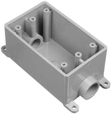 Carlon E981FFN-CTN Switch Box, 1-Gang, 2-Outlet, PVC, Gray, 1 in Hub