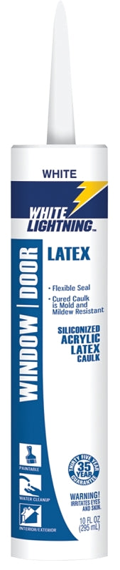 White Lightning W32000010 Siliconized Acrylic Latex Caulk, White, 5 to 7 days Curing, -30 to 180 deg F, 10 fl-oz, Pack of 12