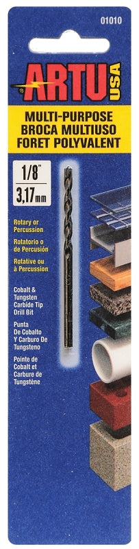 ARTU 01010 Jobber Drill Bit, 1/8 in Dia, 2-5/8 in OAL, Parabolic Flute, 1/8 in Dia Shank, Straight Shank