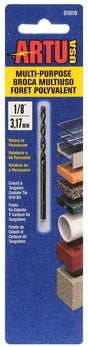 ARTU 01010 Jobber Drill Bit, 1/8 in Dia, 2-5/8 in OAL, Parabolic Flute, 1/8 in Dia Shank, Straight Shank