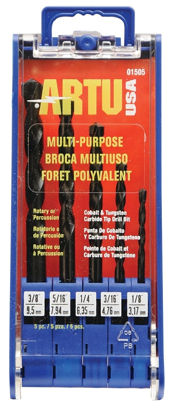 ARTU 01505 Drill Bit Set, Multi-Purpose, 5-Piece, Cobalt