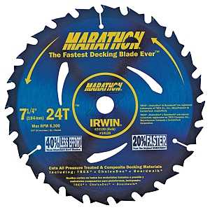 Irwin Marathon 24130 Circular Saw Blade, Carbide Cutting Edge, 7-1/4 in Dia, 5/8 in Arbor, 24-Teeth, Pack of 10