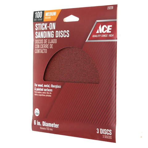 Ace 6 in. Aluminum Oxide Adhesive Sanding Disc 100 Grit Medium 3 pk, Pack of 5