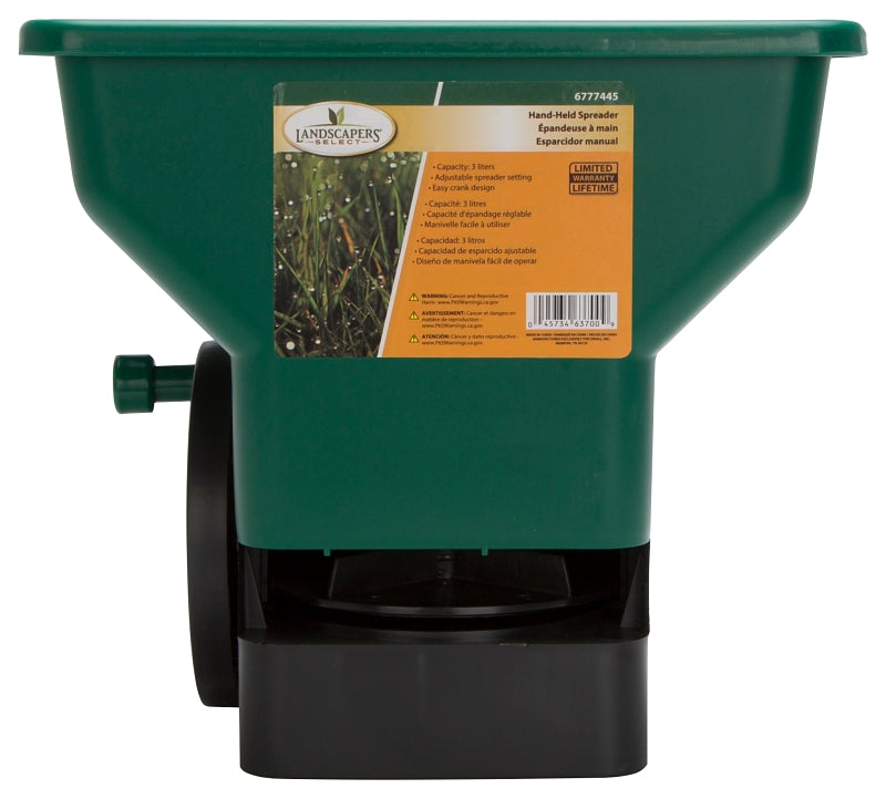 Landscapers Select HYG-03D Handheld Spreader, 3 L Capacity, 7 to 28 sq-ft Coverage Area, 6 to 12 ft W Spread