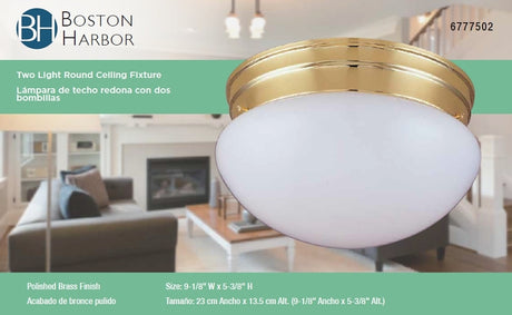 Boston Harbor F14BB02-8005-3L Two Light Round Ceiling Fixture, 120 V, 60 W, 2-Lamp, A19 or CFL Lamp