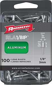 Arrow RLA1/8IP Pop Rivet, Long, 1/2 in L, Aluminum