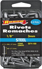 Arrow RLS1/8IP Pop Rivet, Long, 1/2 in Grip, 1/2 in L, Steel, 100/PK